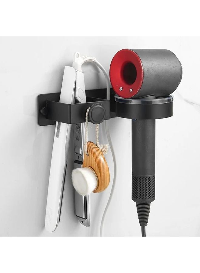 Black Wall Mounted Hair Tool Holder No Drill Organizer Rack With Towel Hooks - Image 5